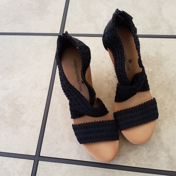 Shoes Black Wedge PLATFORM sandal Ribbon strap 6 casual cork - Picture 4 of 7